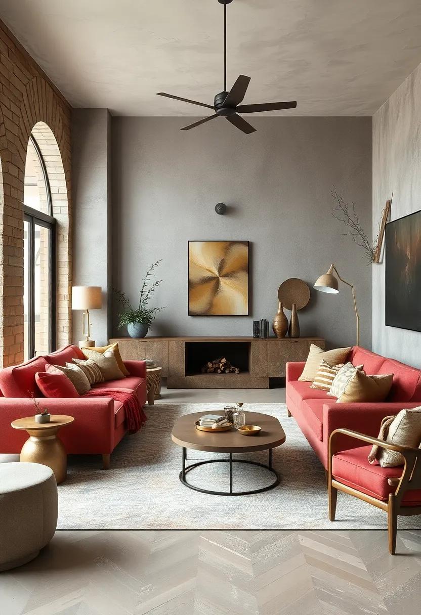 Subtle Metallic Touches Highlighting Textured Fabrics in Modern Rustic Living Spaces