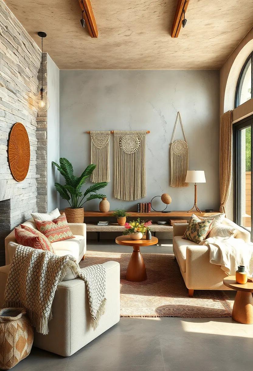 Bohemian Rustic Nooks Showcasing Macramé Wall Hangings Paired with Soft Mohair Throws