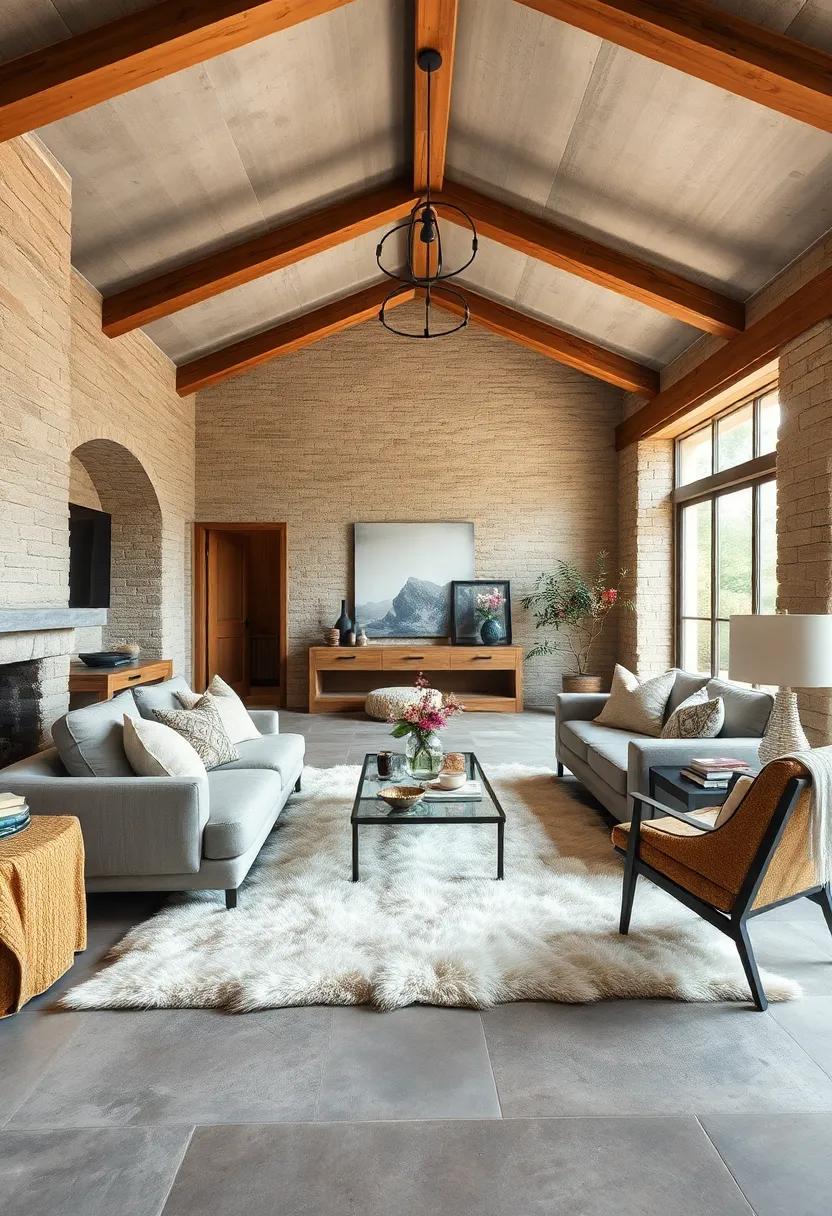 Rustic Barn-Inspired Living Spaces with Sheepskin Rugs and Rough-Hewn Reclaimed Wood Furniture