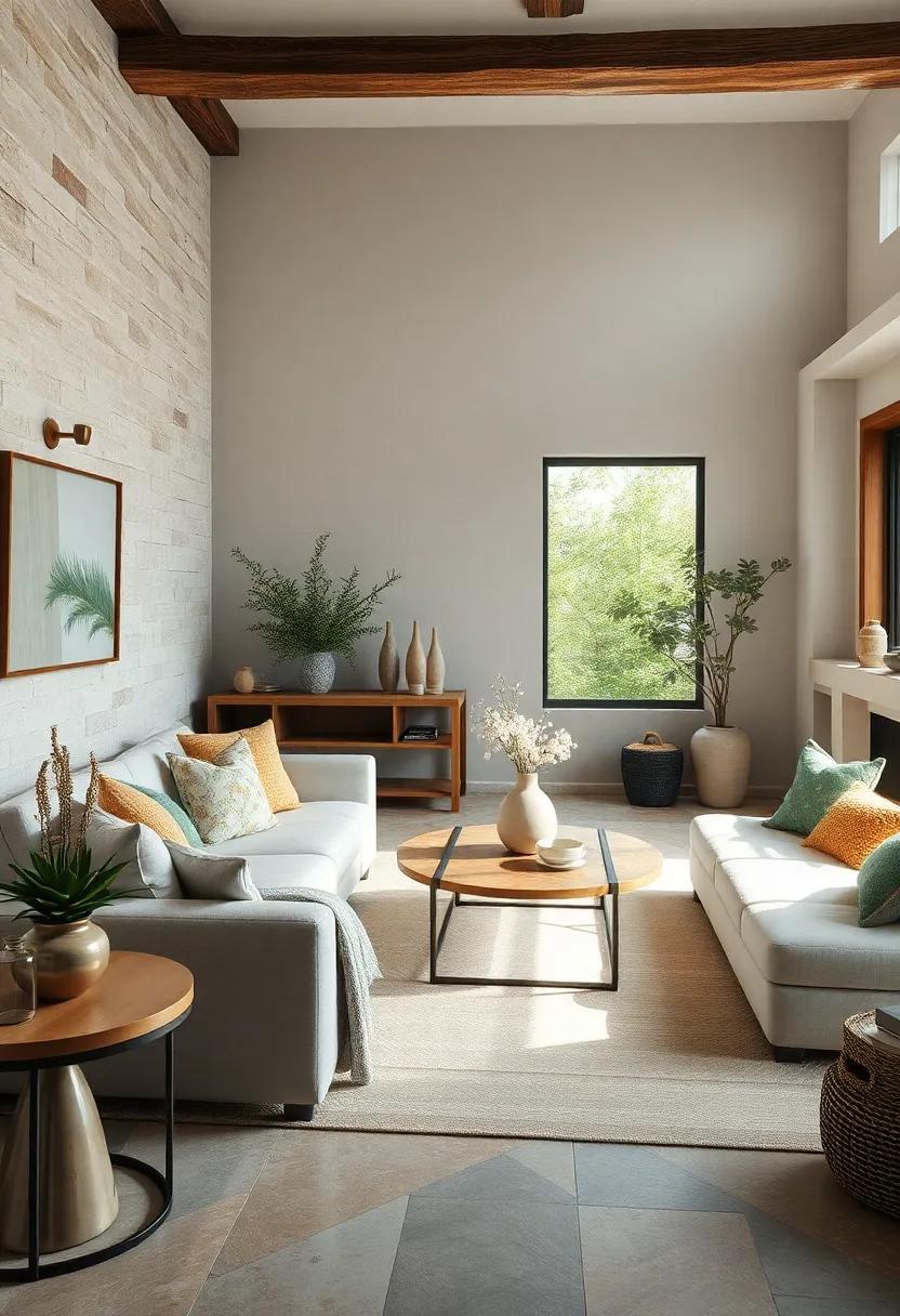 Artisan Crafted Ceramics and Textured Textile Accents in Rustic Country Living Rooms