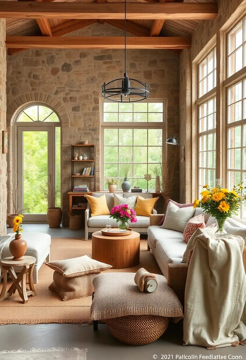 Country Rustic Sunrooms with Soft Cushions, Linen Throws, and Wildflower Bouquets