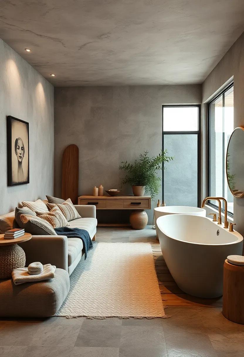 Serene Rustic Bathrooms with Fluffy Cotton Towels and Natural Stone Elements for Luxurious Comfort