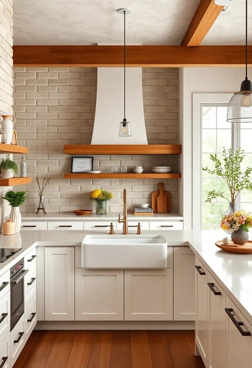 Timeless White Apron Sinks Centered in Spacious Modern Farmhouse Kitchens with Natural Wood Accents