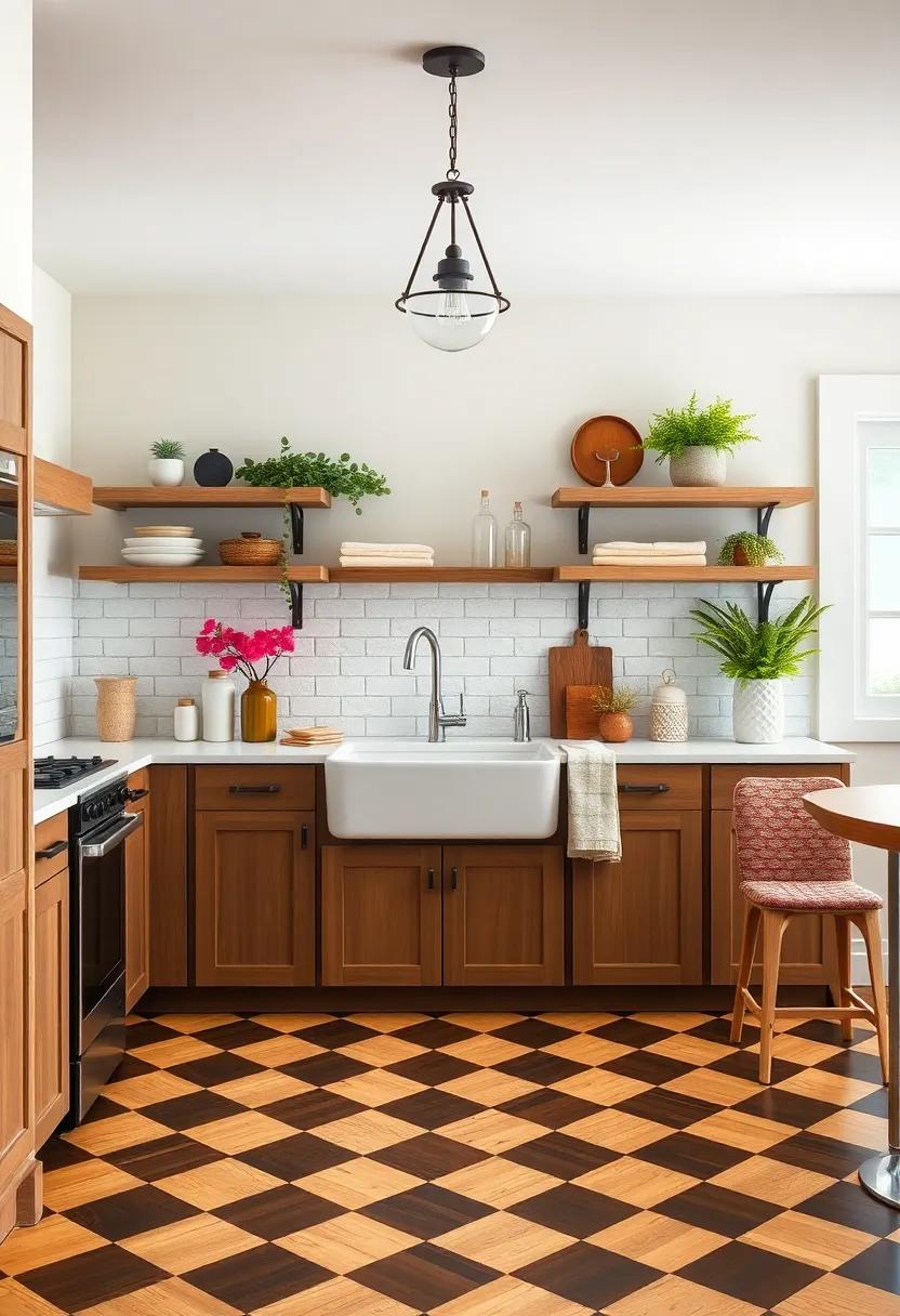 Charming Checkerboard Floor Patterns Enhancing the Appeal of Classic Farmhouse Sink Setups