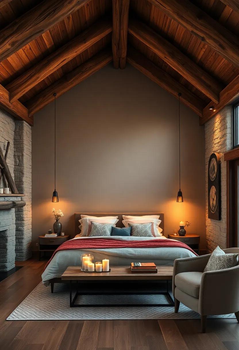 Rustic Wooden Beams Intertwined with Soft Candlelight Creating a Warm Mountain Lodge Sanctuary