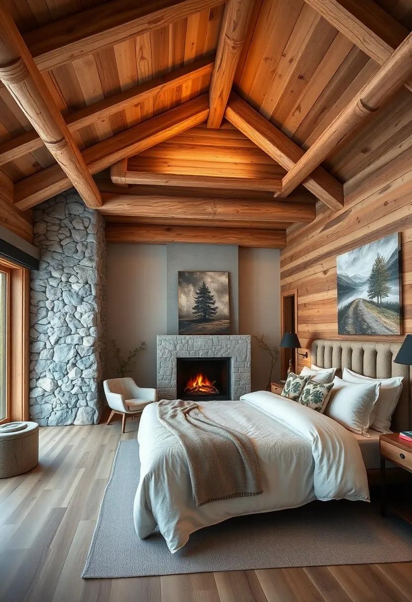 Natural Stone Fireplace Casting Flickering Shadows Over Polished Wood Floors and Inviting Seating