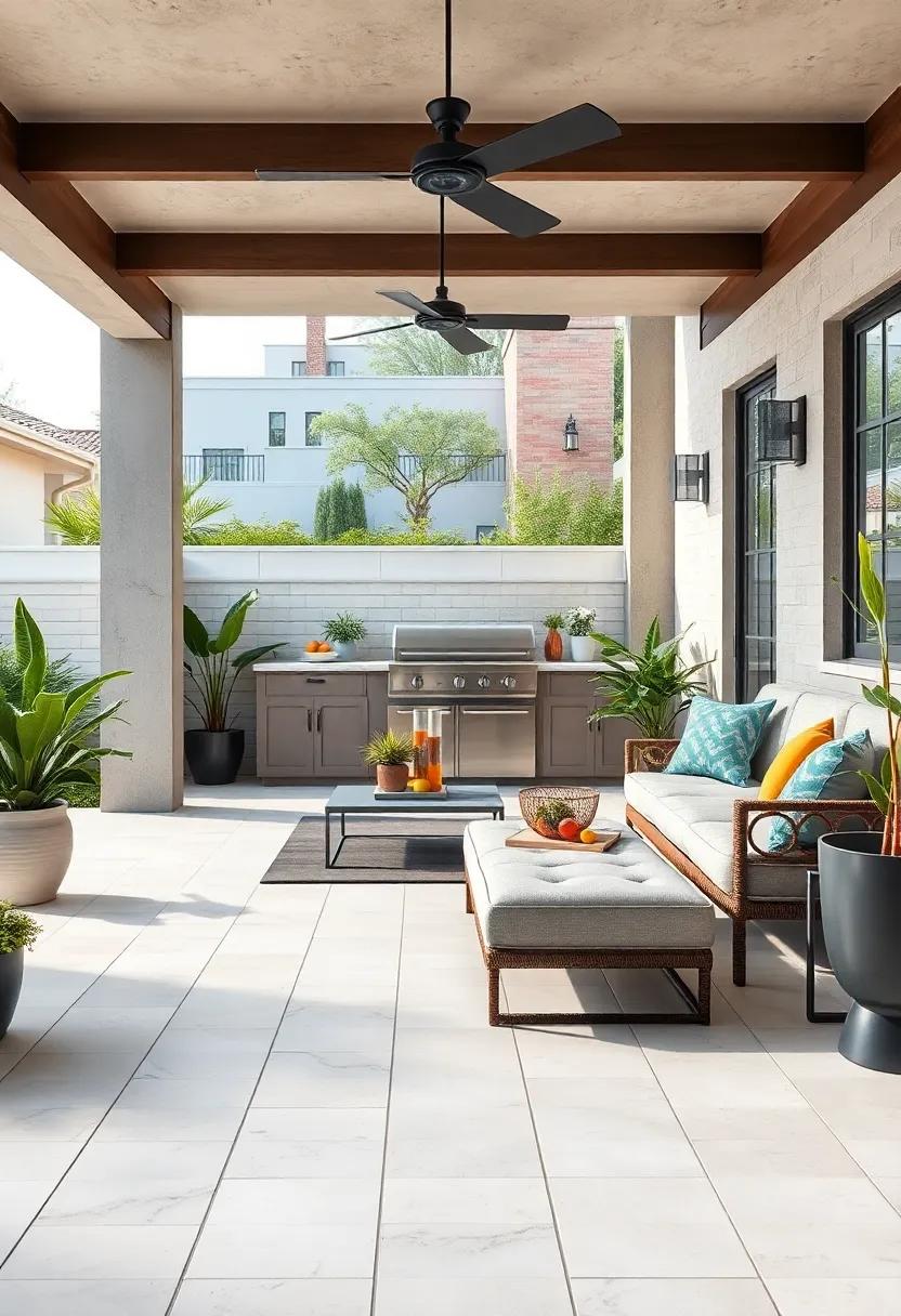 Classic White Subway Tiles Laid On The Floor For A Clean And Bright Outdoor Kitchen Setting