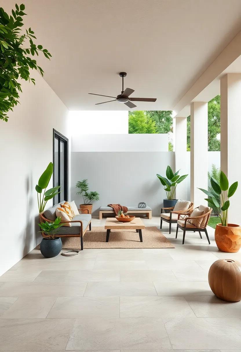 Sleek Modern Minimalist Patio Featuring Large Format Porcelain Tiles In Cool Neutral Tones