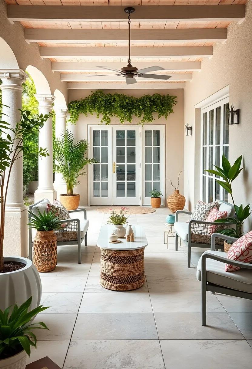 Soft Pastel Cement Tiles Paired With White Outdoor Furniture For A Light And Airy Garden Escape