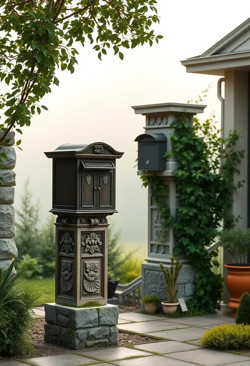 Ornate Retro Mailbox with Diamond Cut Glass Panels Underneath a Large Oak Tree with Dappled Sunlight