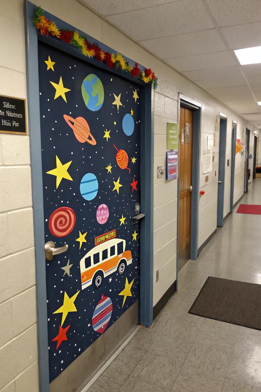 Transform your door into a cosmic galaxy adventure.
