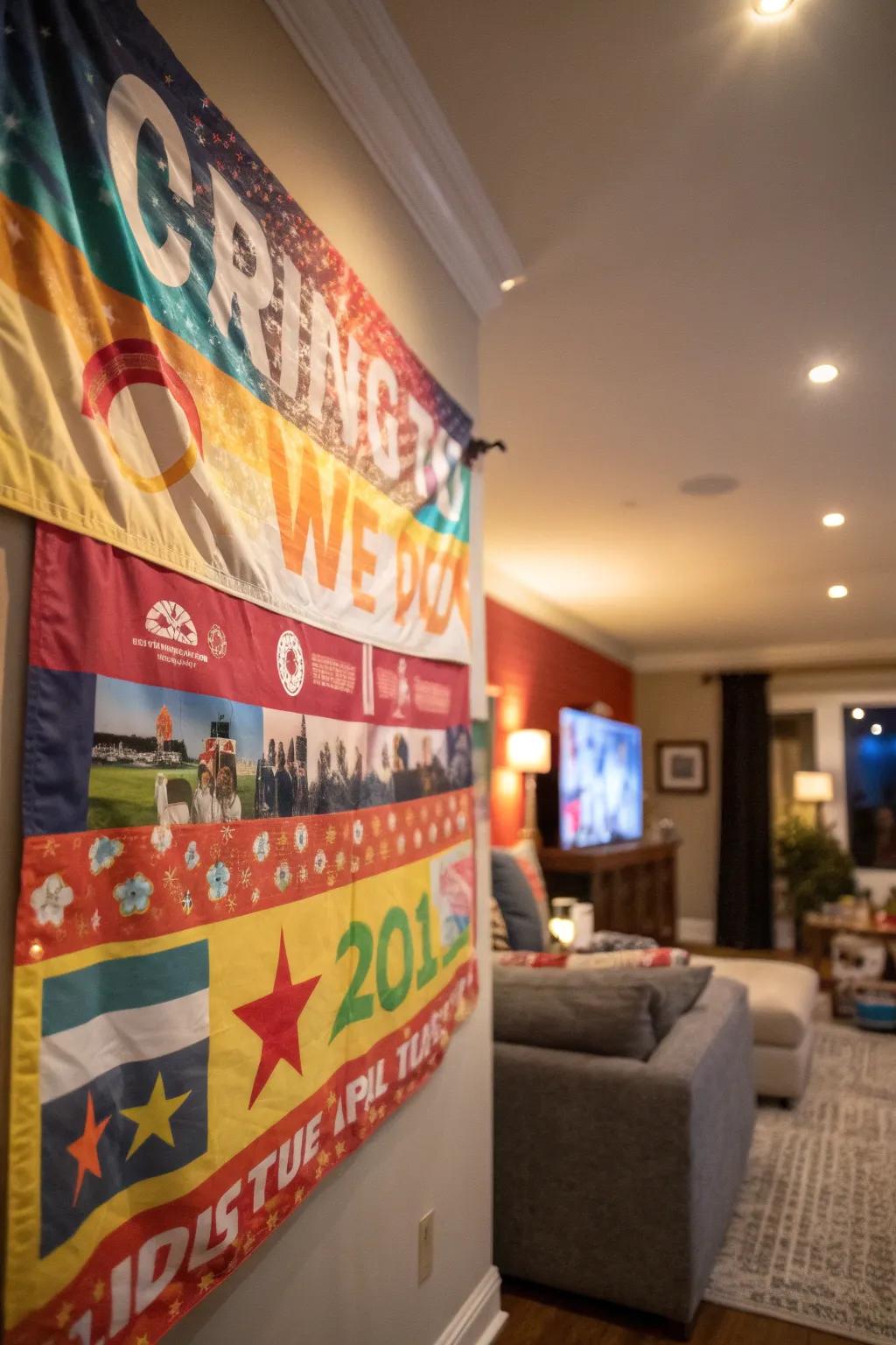 Layered typography and images create visual depth.