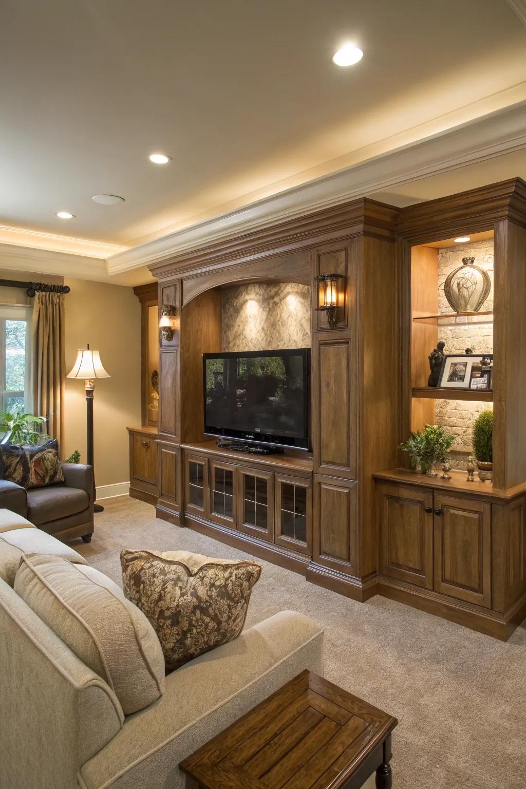 Built-in architectural details create a refined TV display.