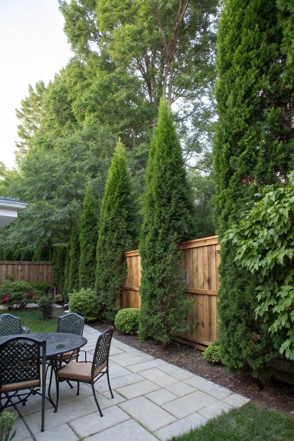 Rapid-growth trees provide a lasting natural privacy barrier.