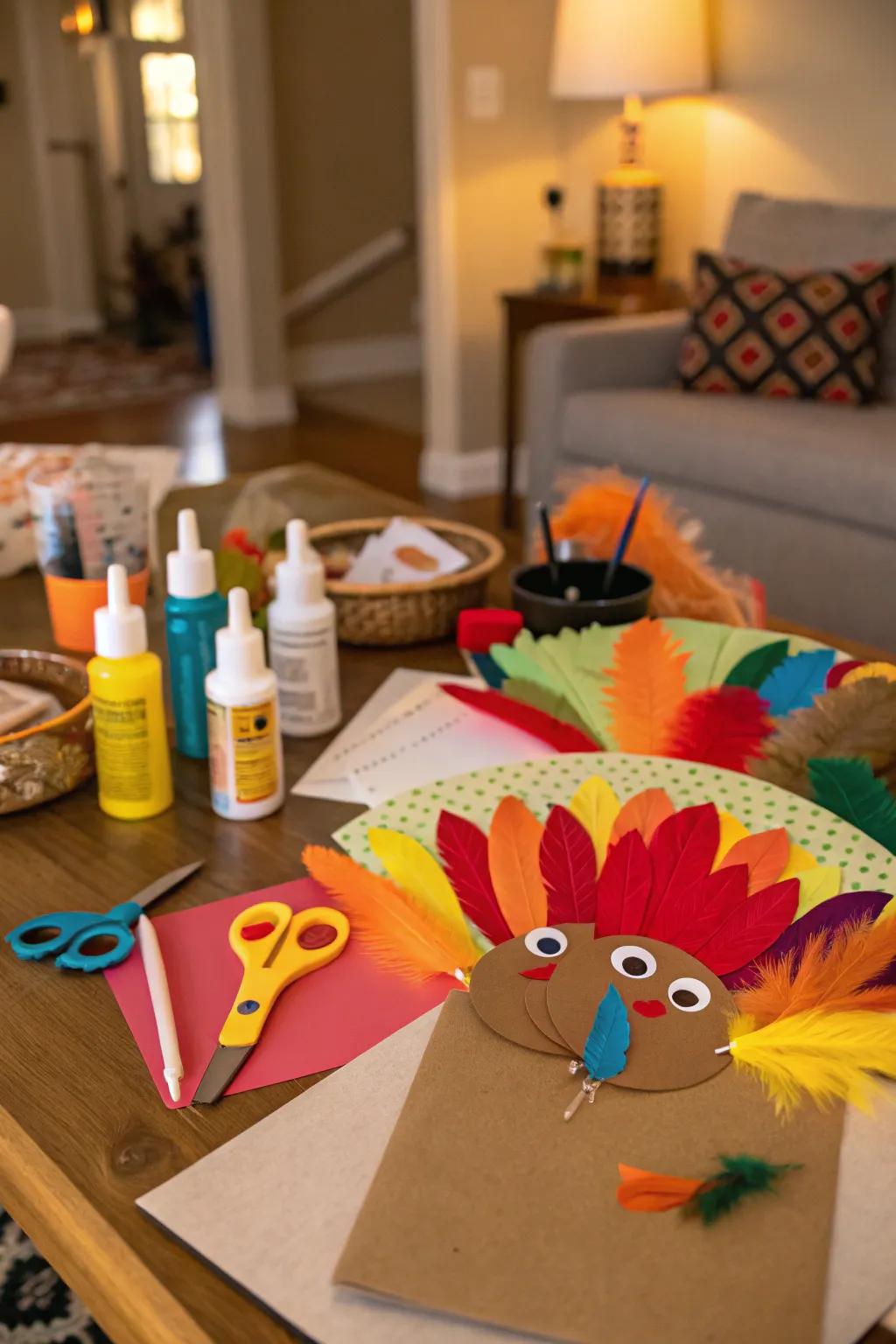 Thanksgiving-themed crafts being made to brighten up the home.