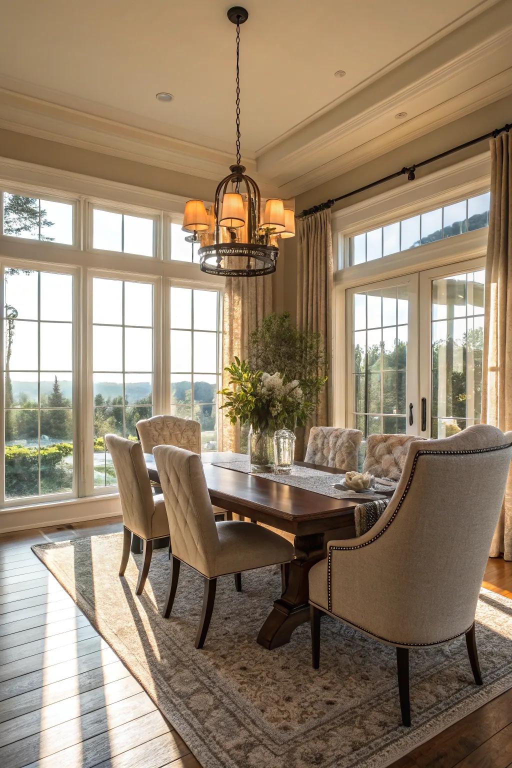 Brighten your dining area with large windows.