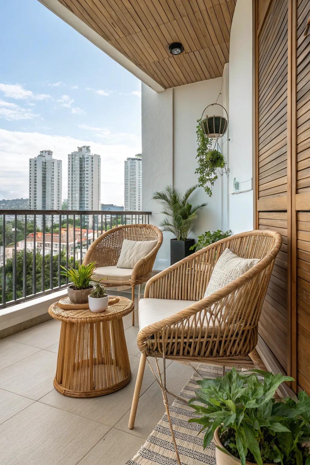 Incorporate rattan and wooden furniture for a natural, warm ambiance.