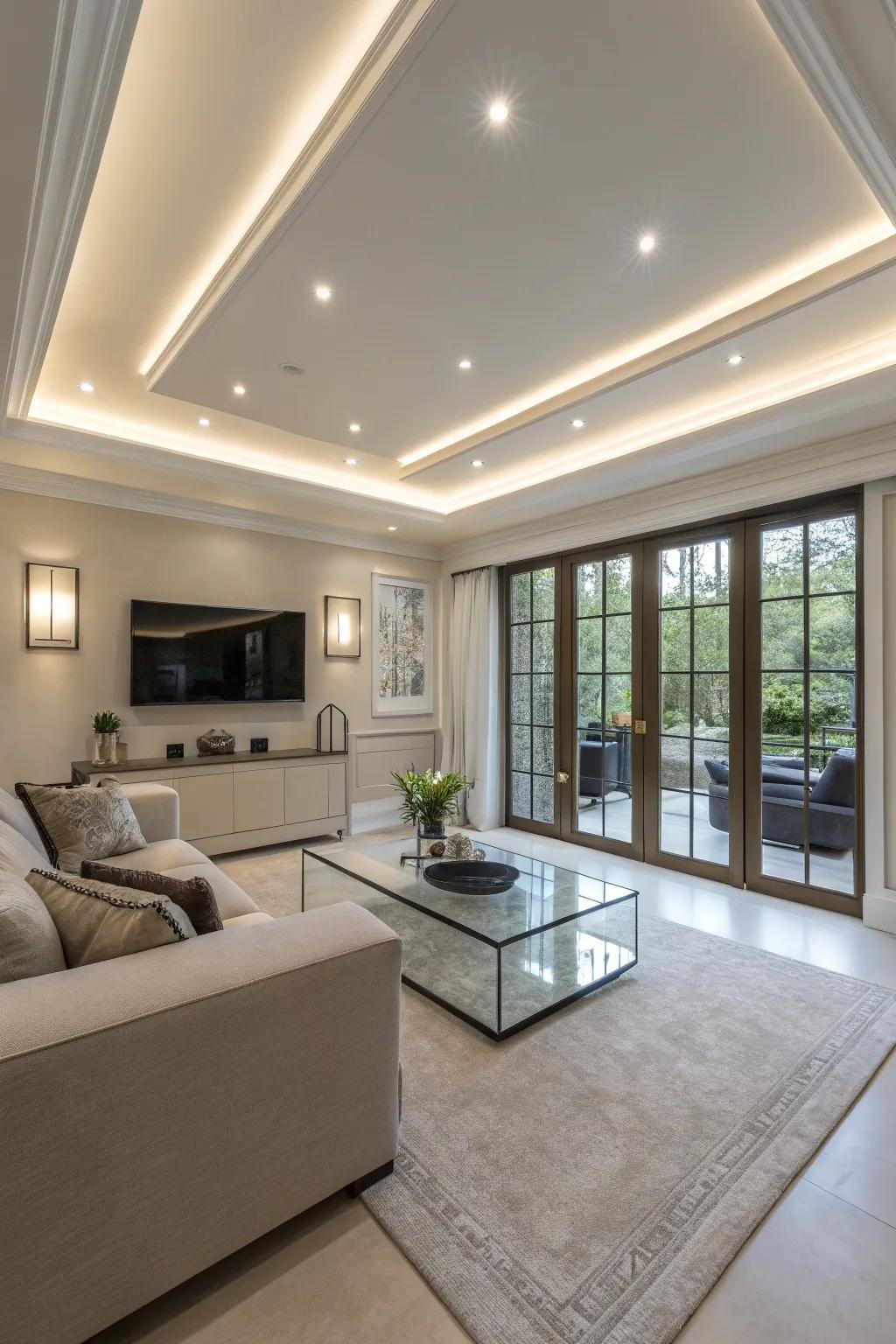 Minimalist recessed lighting brightens the room elegantly.