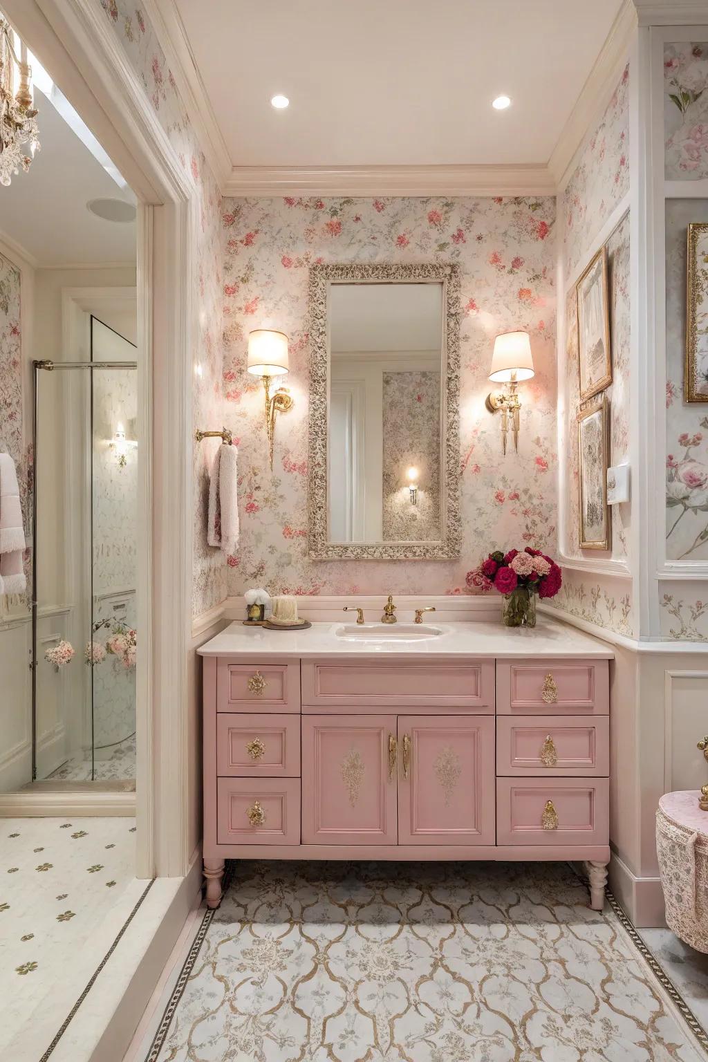Pink floral bathroom accents