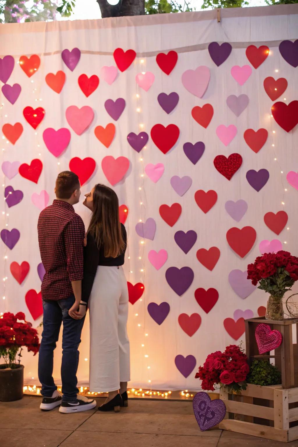 Vibrant heart-filled backdrop perfect for photos.