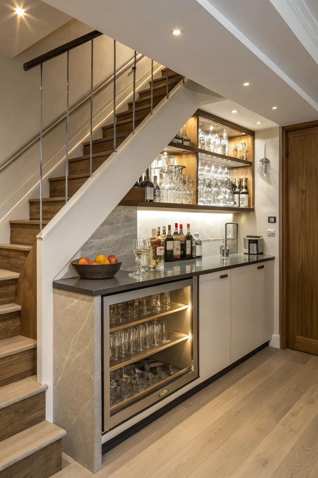 Mini bar setup under stairs