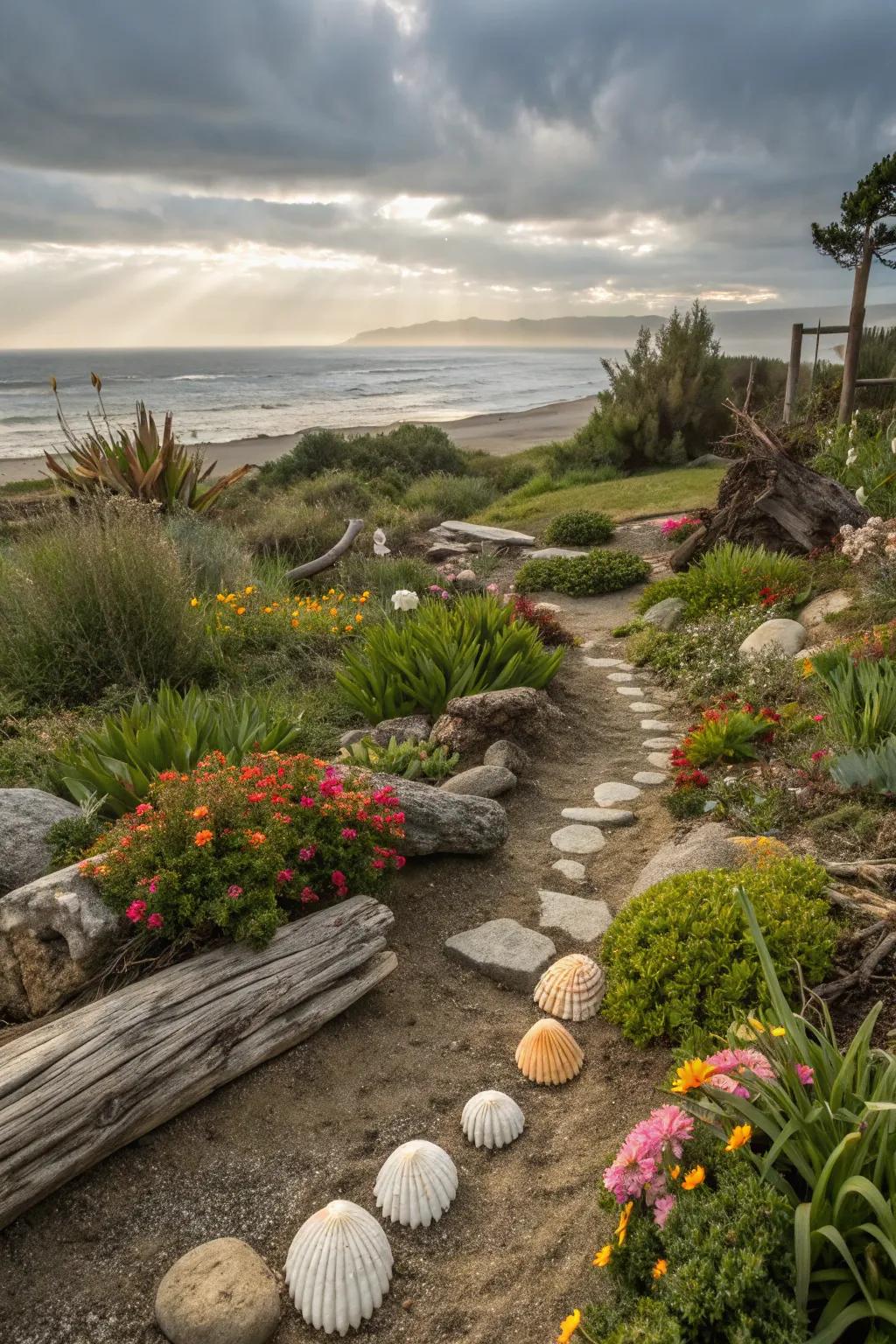 Incorporate beach treasures for a coastal garden charm.