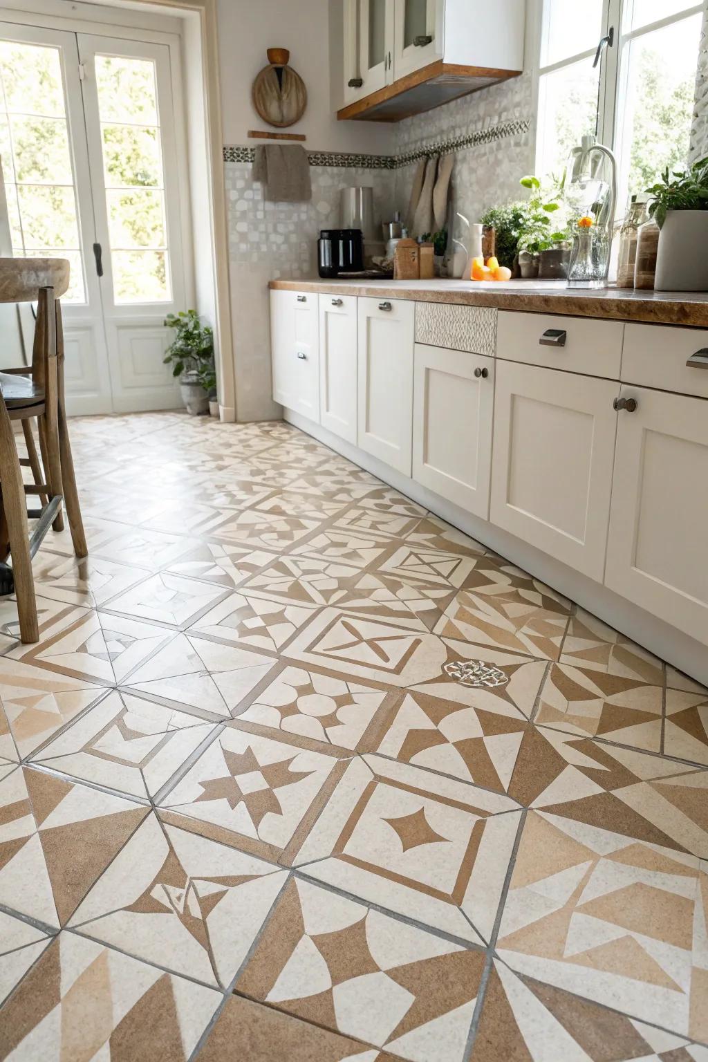 Geometric tiles bring a fresh, modern vibe.