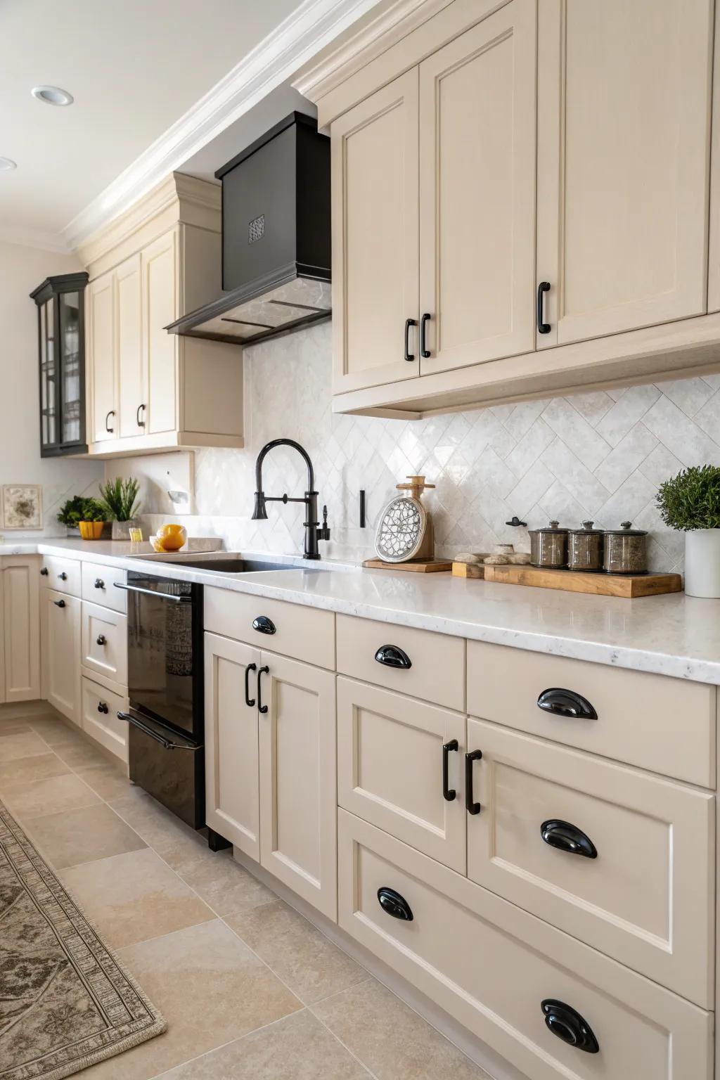 Dark accents provide a striking contrast.