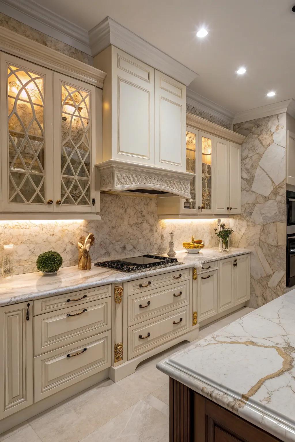 Combining textures enriches the kitchen's character.