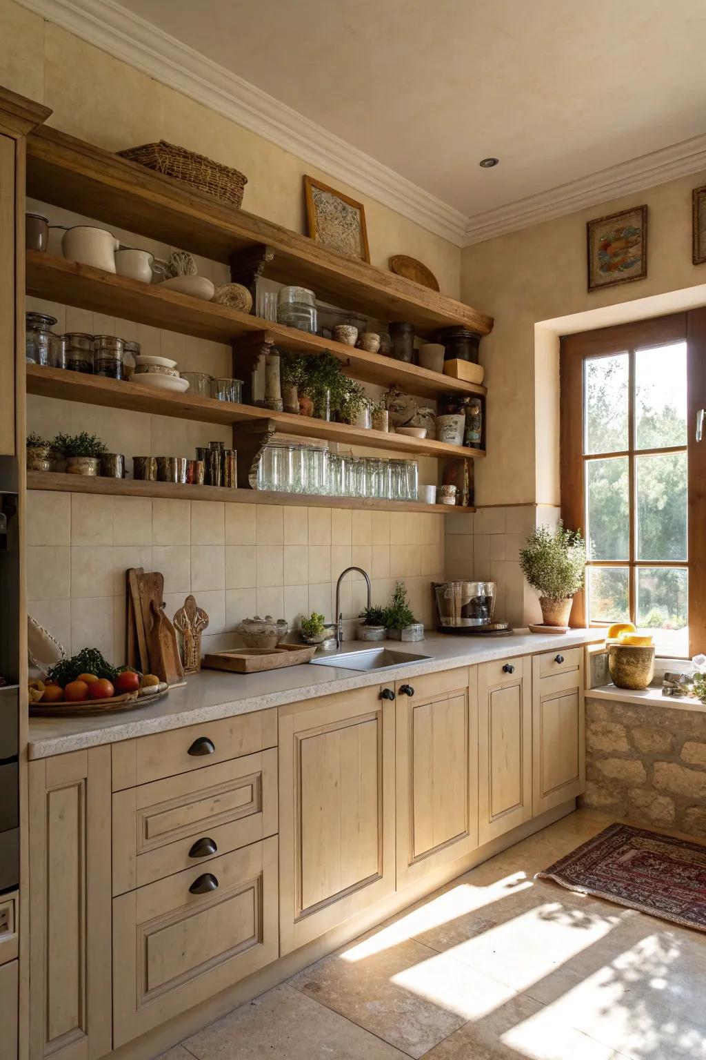 Open shelves offer both style and function.