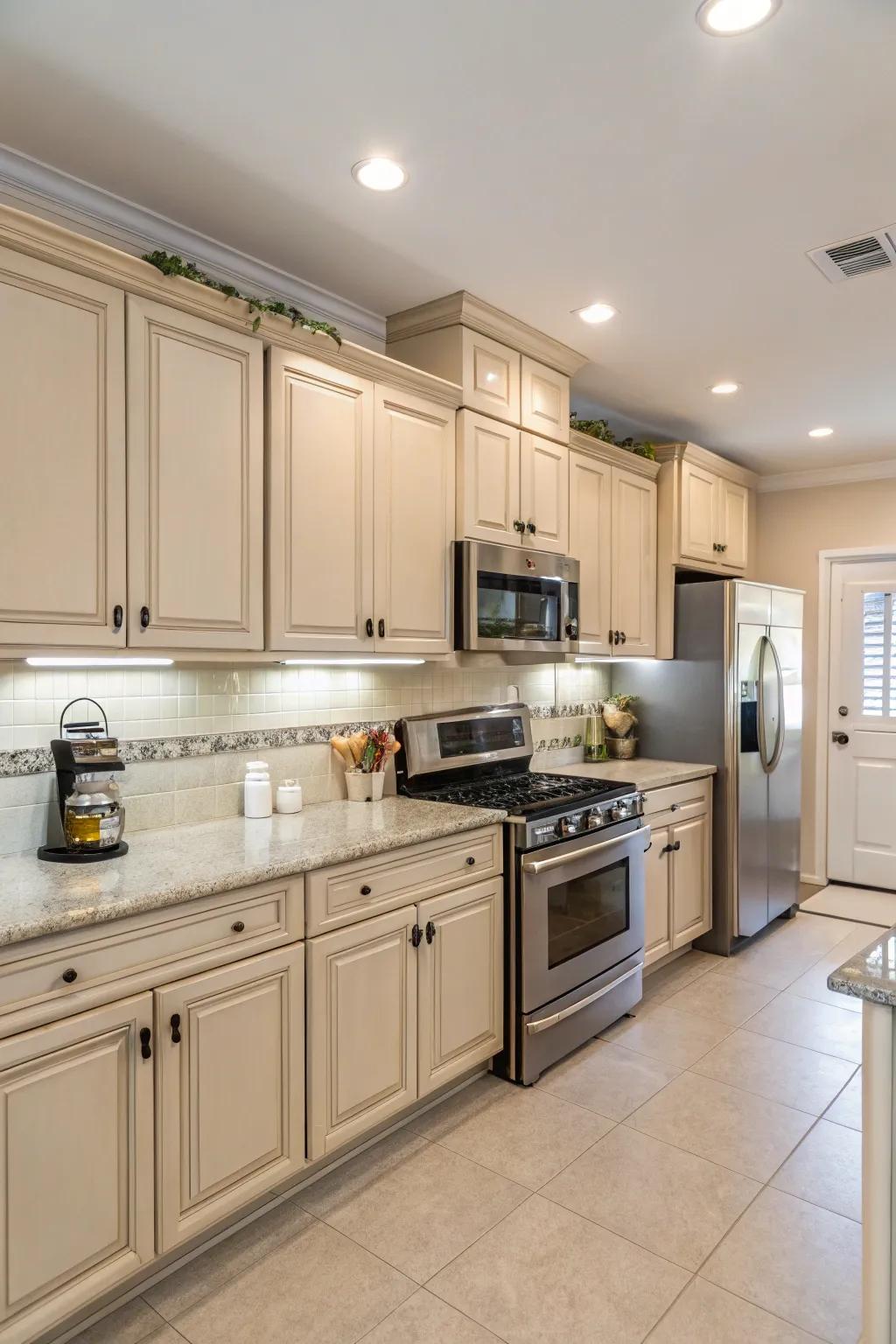 Stainless steel appliances add a sleek, modern touch.
