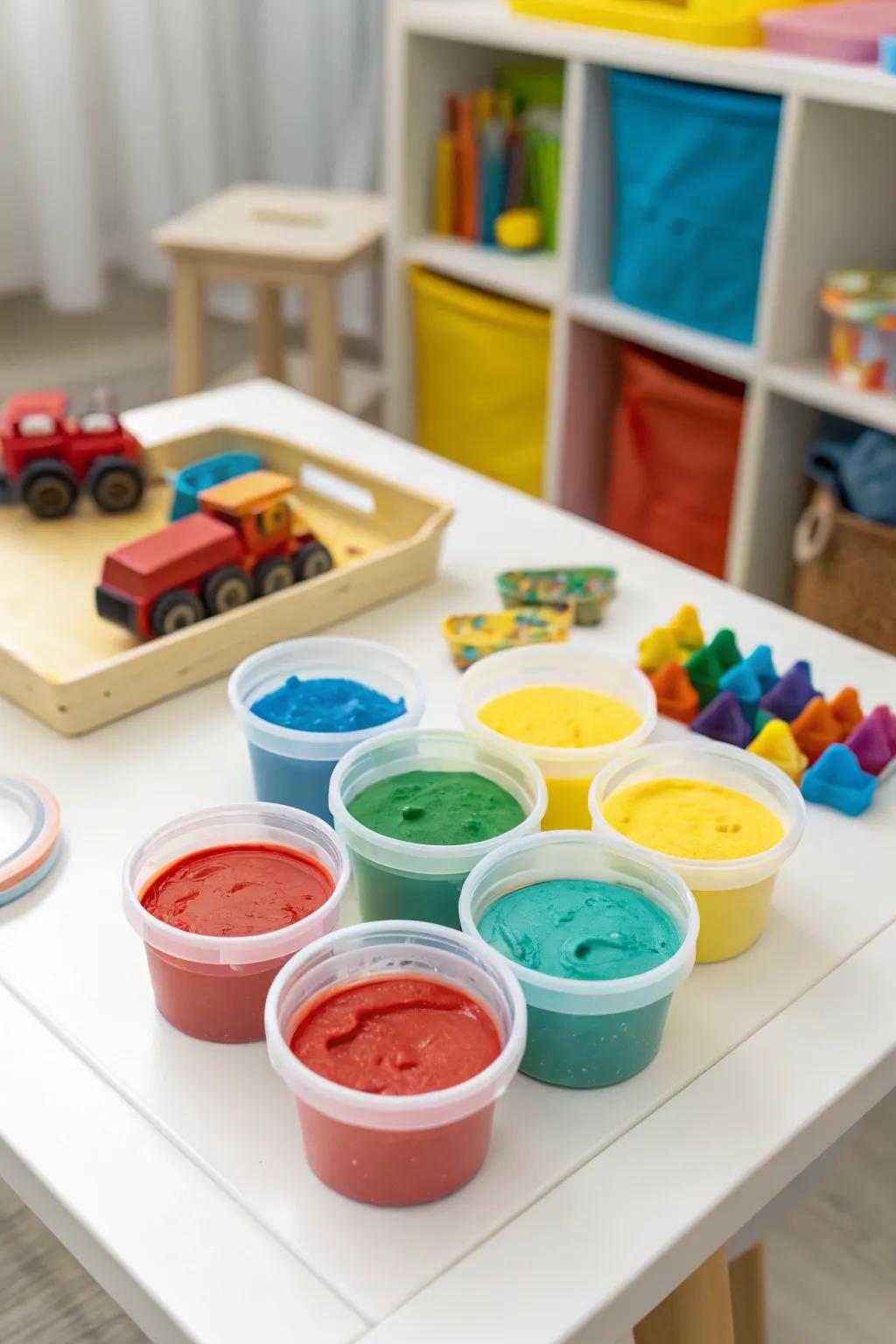 Mini playdough tubs for Easter egg fillers.