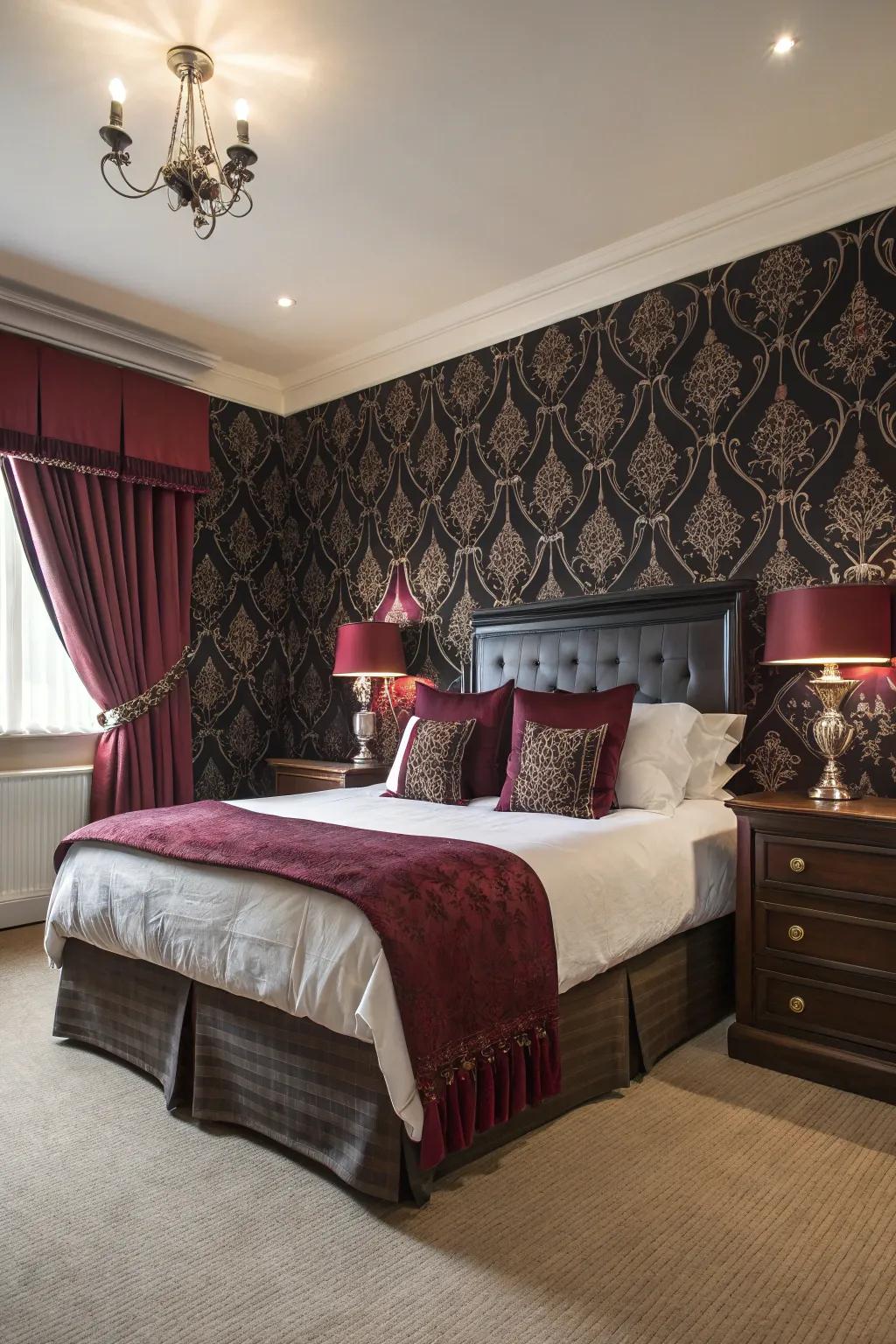 Patterned wallpaper adds texture and elevates your bedroom design.