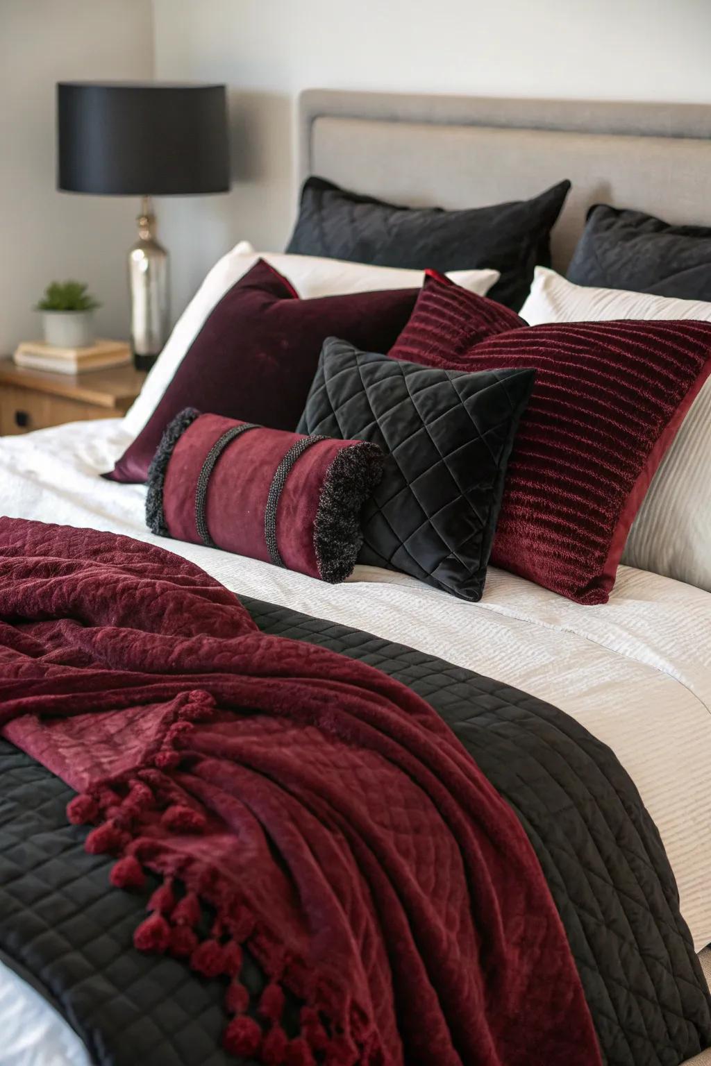 Mixing textures with throws and pillows adds luxury and comfort.