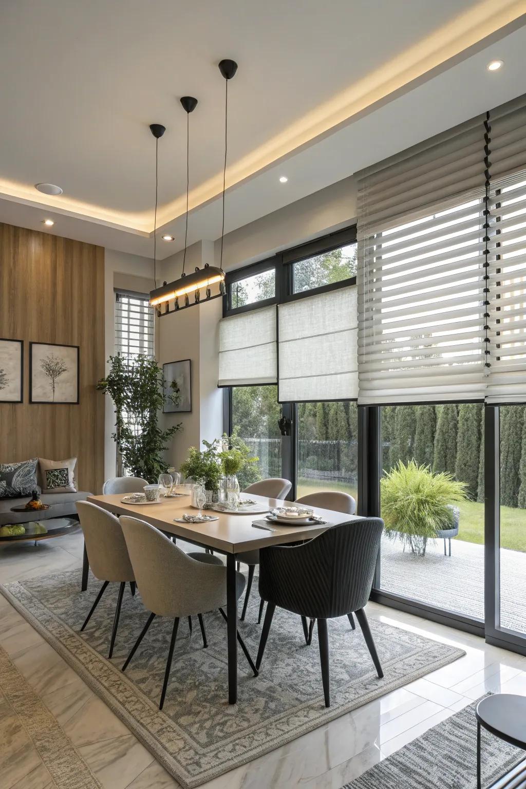 Upgrade your dining room with motorized blinds.