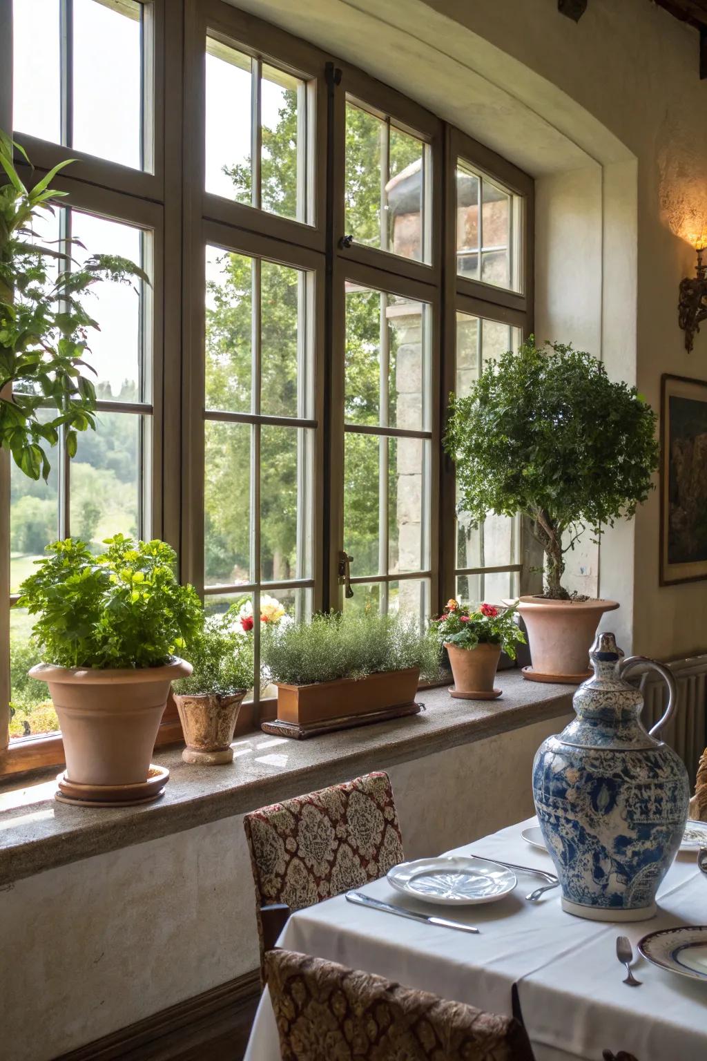 Liven up your dining room with plants and decor.