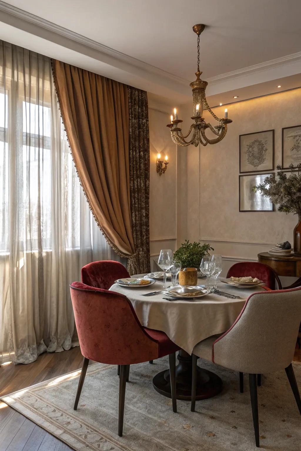 Combine textures for a rich window treatment.