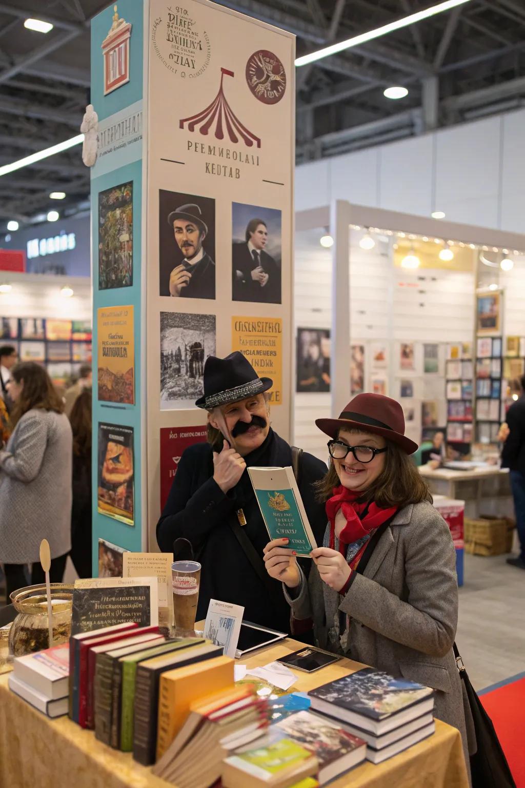 Book-themed photo booth invites fun and memories.