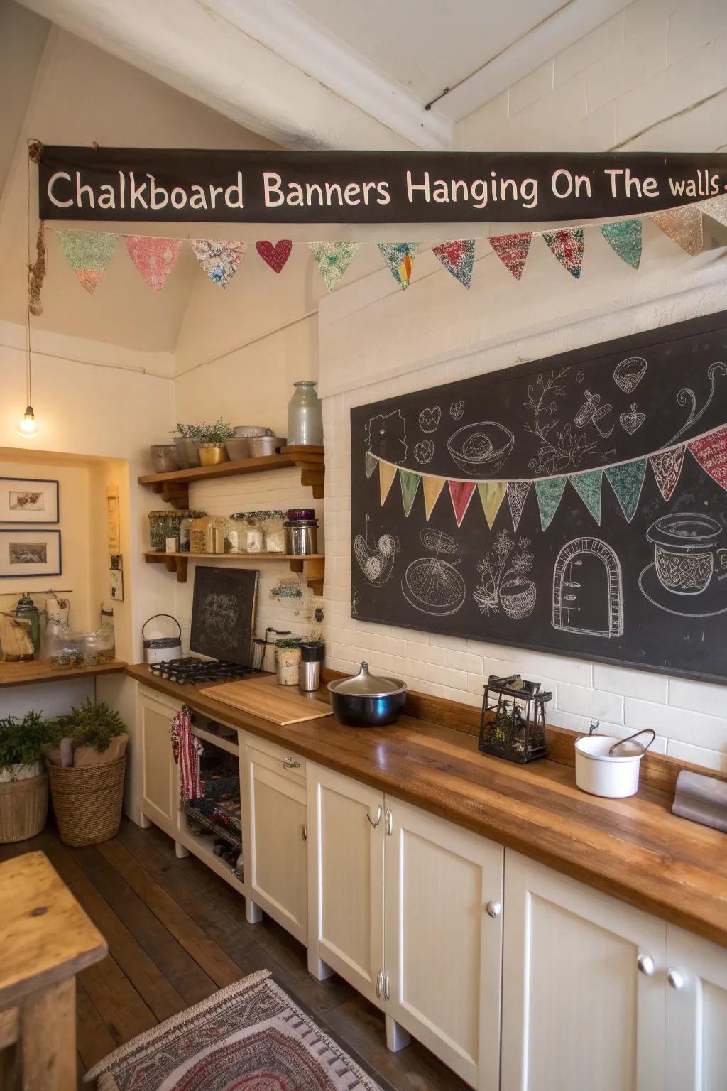 Chalkboard banners allow for customizable and changeable designs.