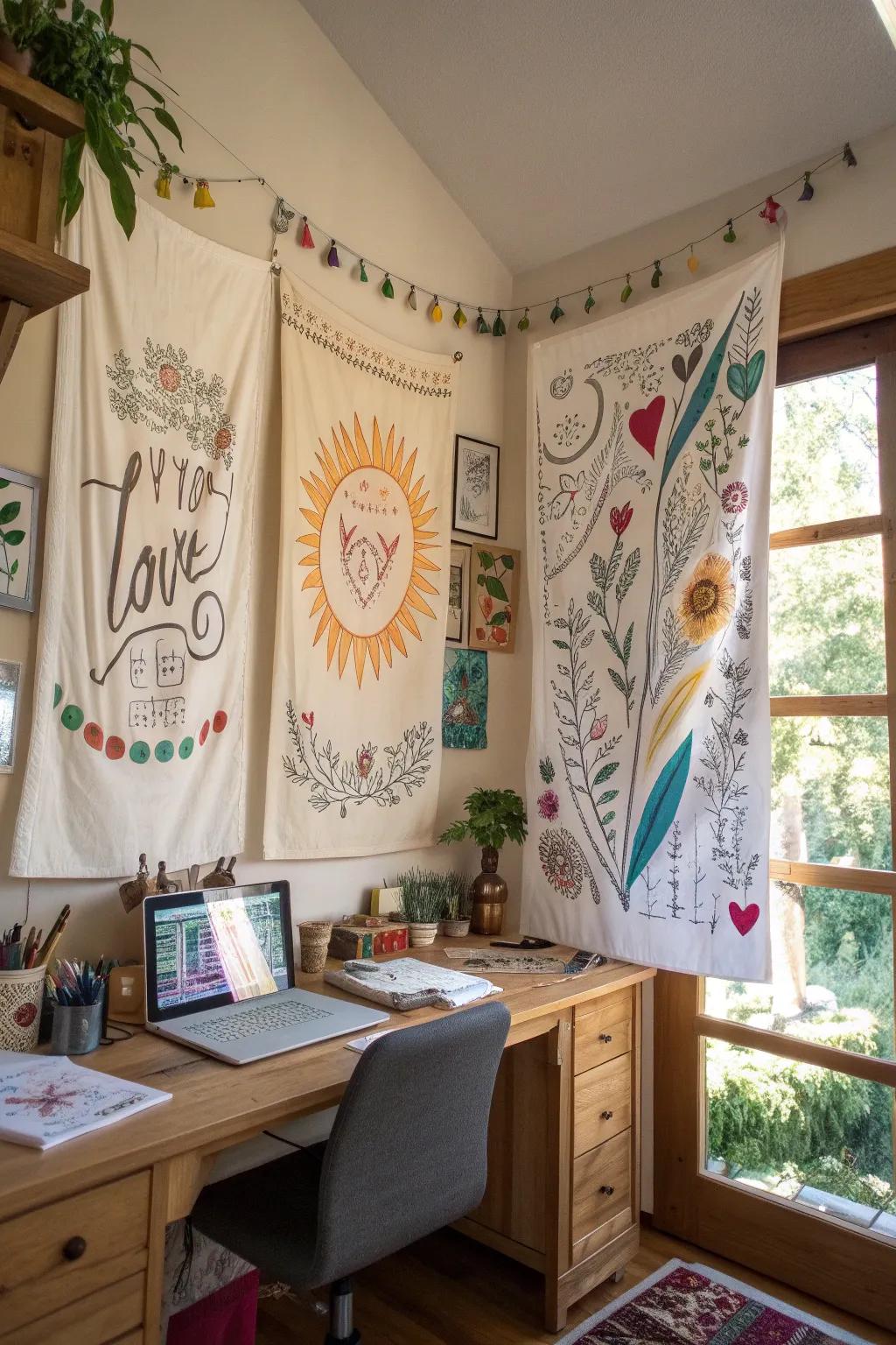 Hand-drawn banners add a unique, artistic vibe.