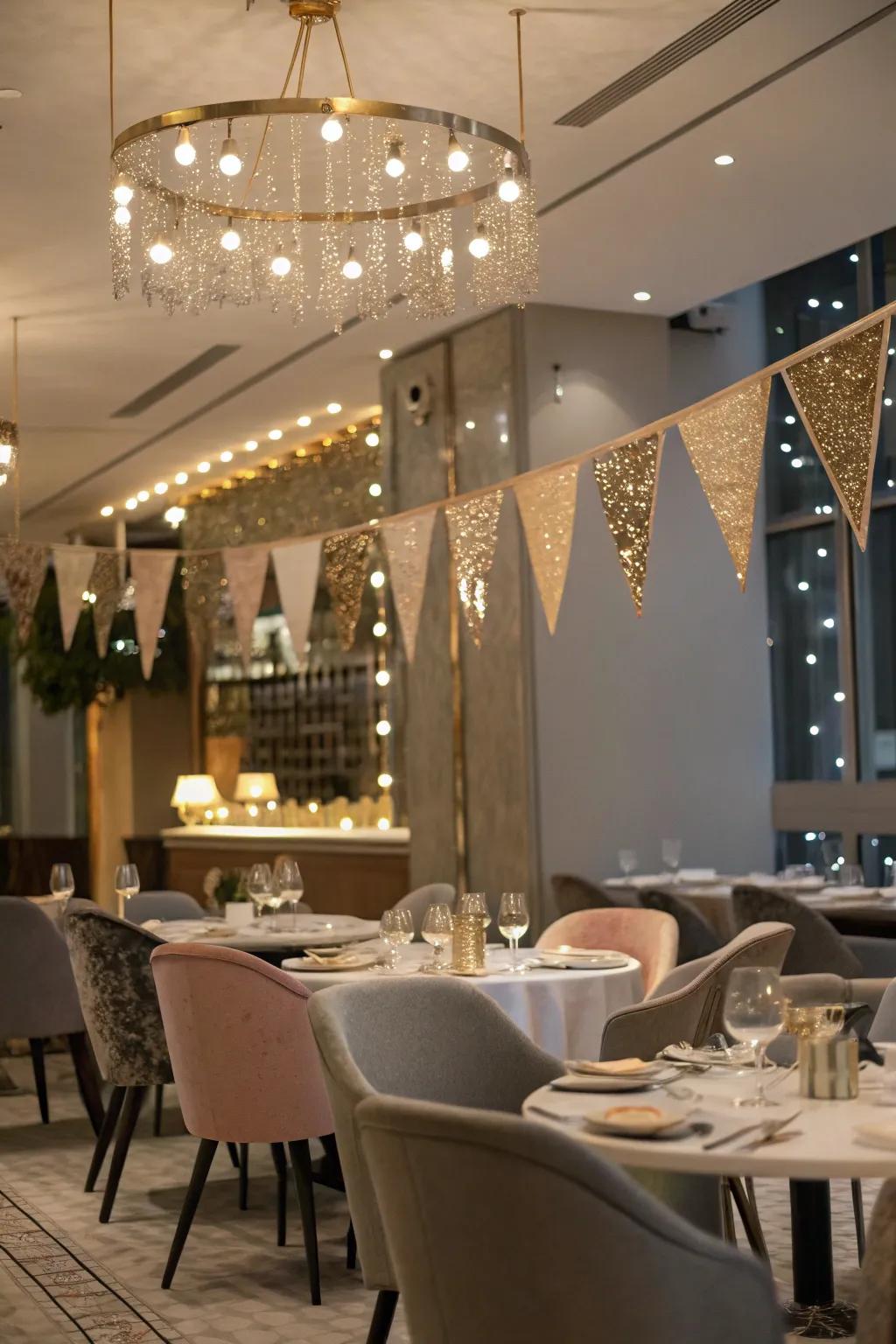 Metallic details add elegance and sparkle to banners.