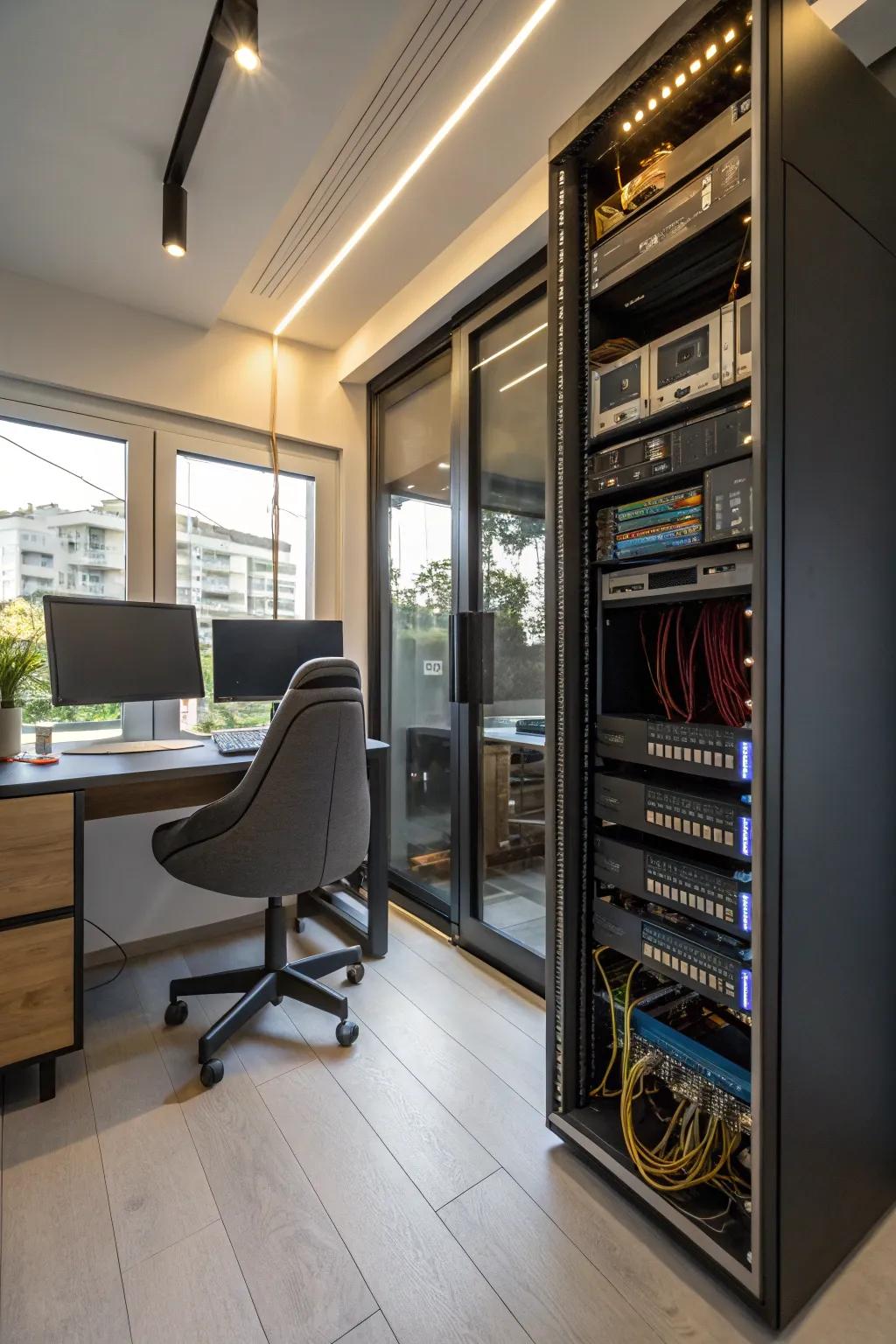 LED ambient lighting adds sophistication to your network area.