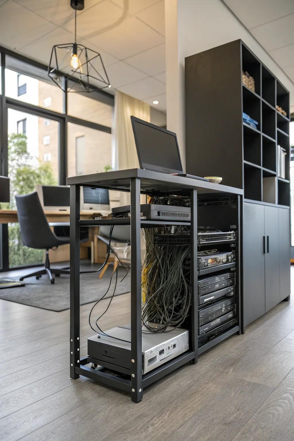 Tuck your network setup under the desk to save space.