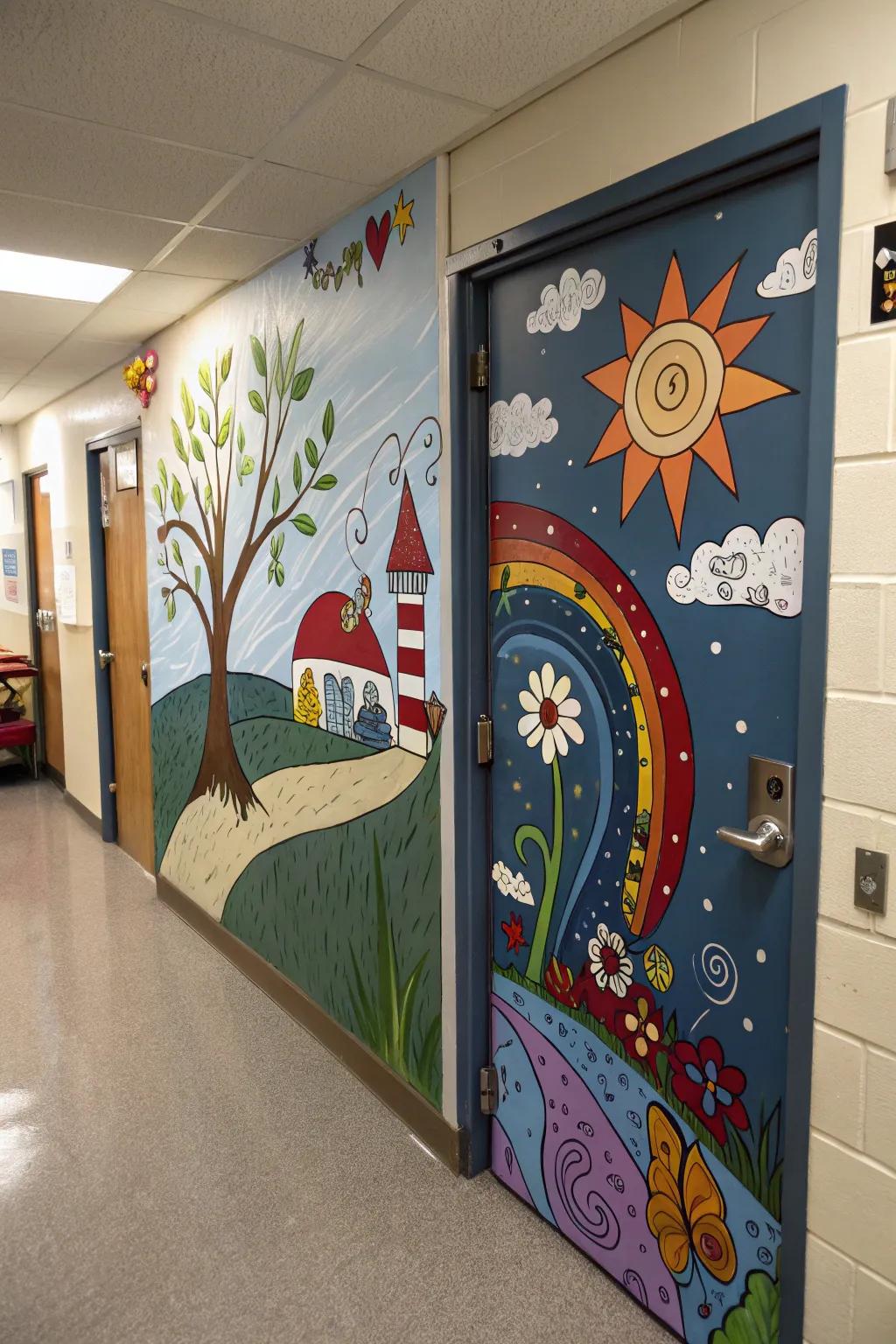 A door transformed into a vibrant work of art.