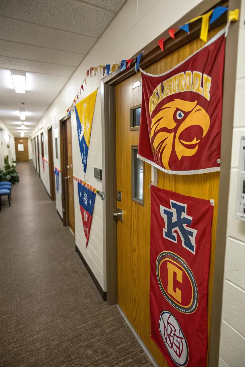 A door radiating vibrant school pride.