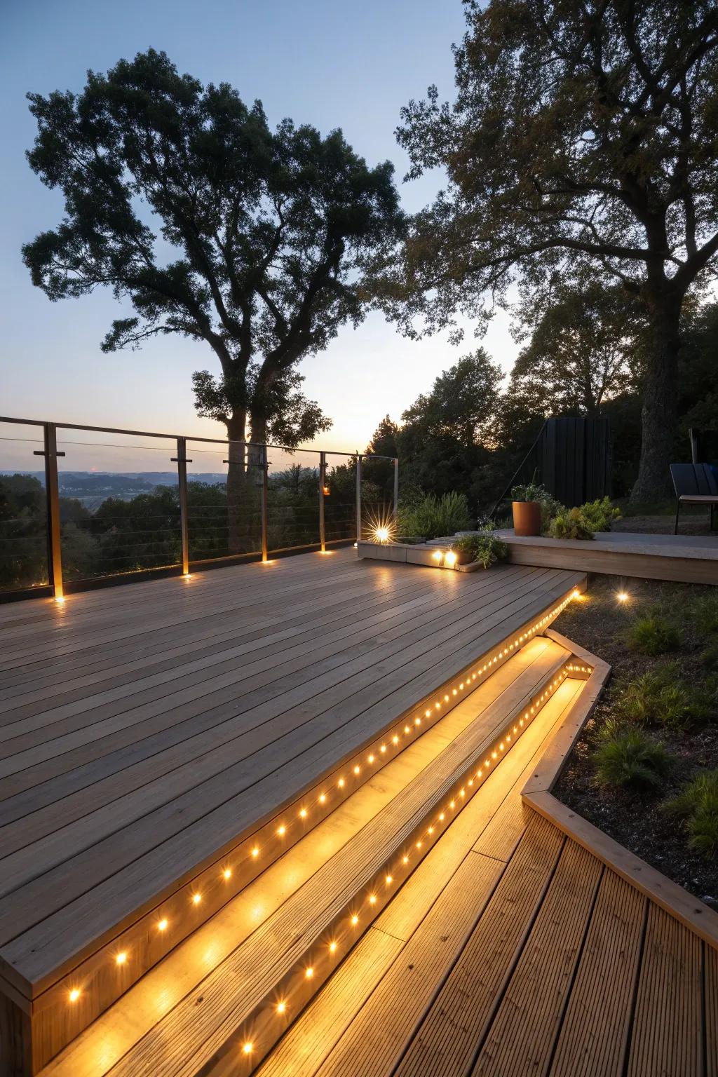 Deck lighting combines safety with aesthetic appeal.