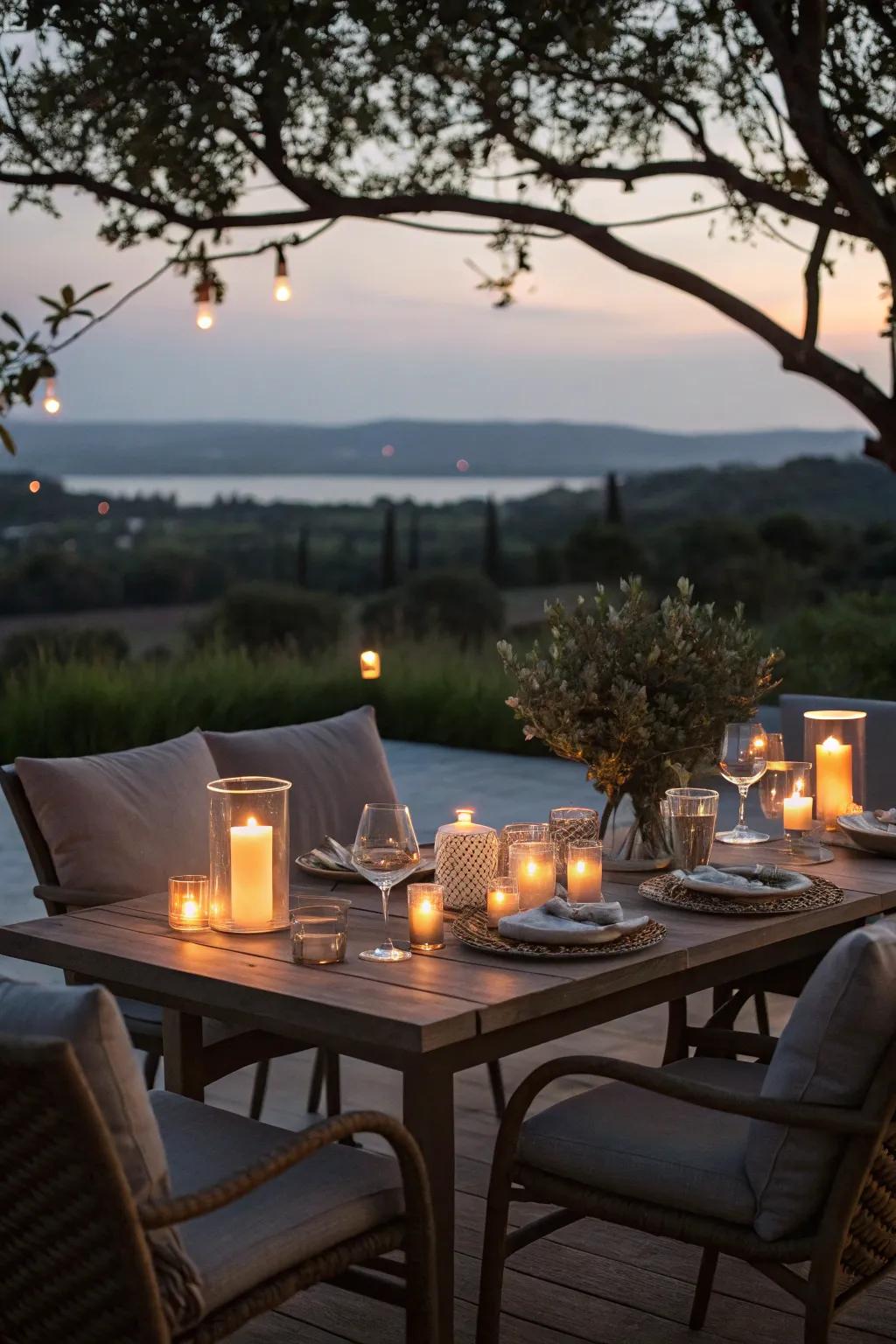 LED candles provide safe, romantic lighting for outdoor settings.