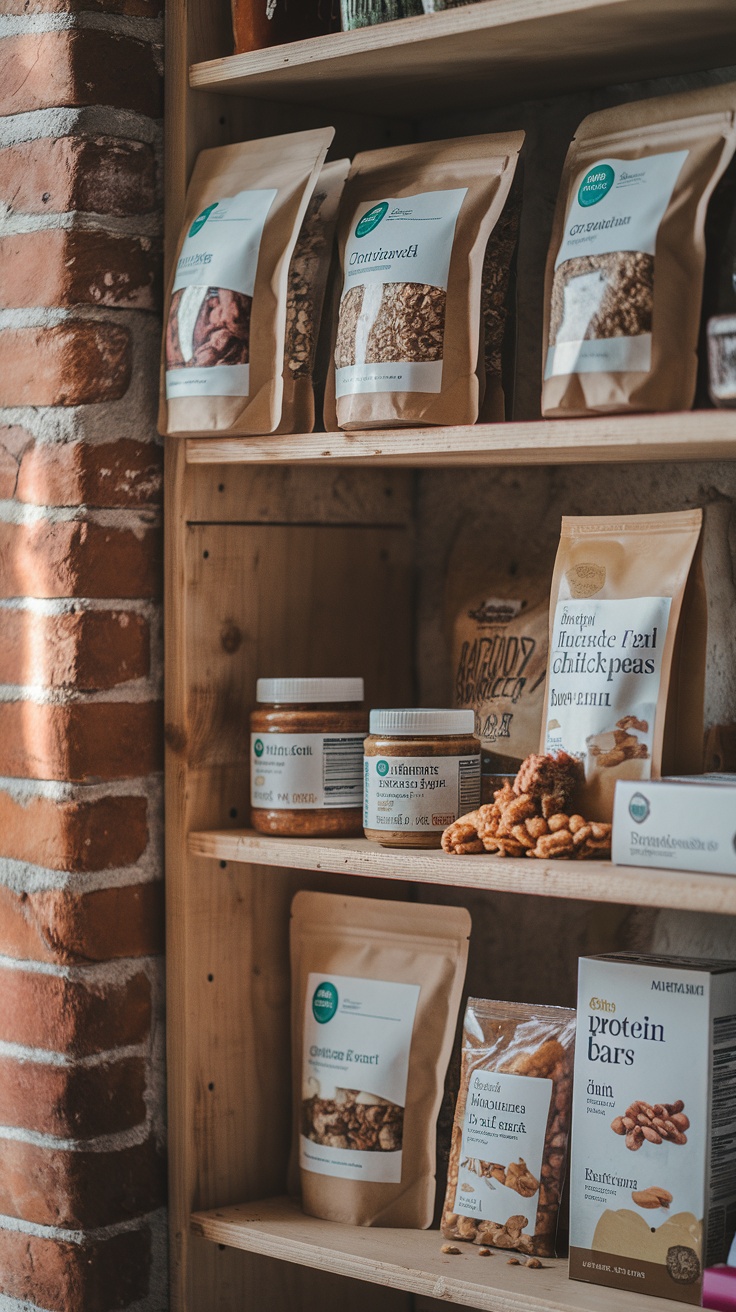 Shelves filled with various organic granola and snack products.