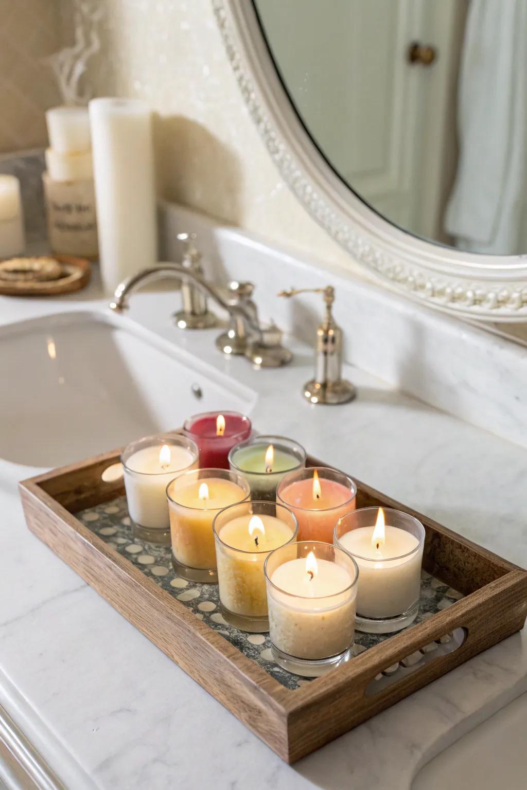 Candles for bathroom decor and aromatherapy.