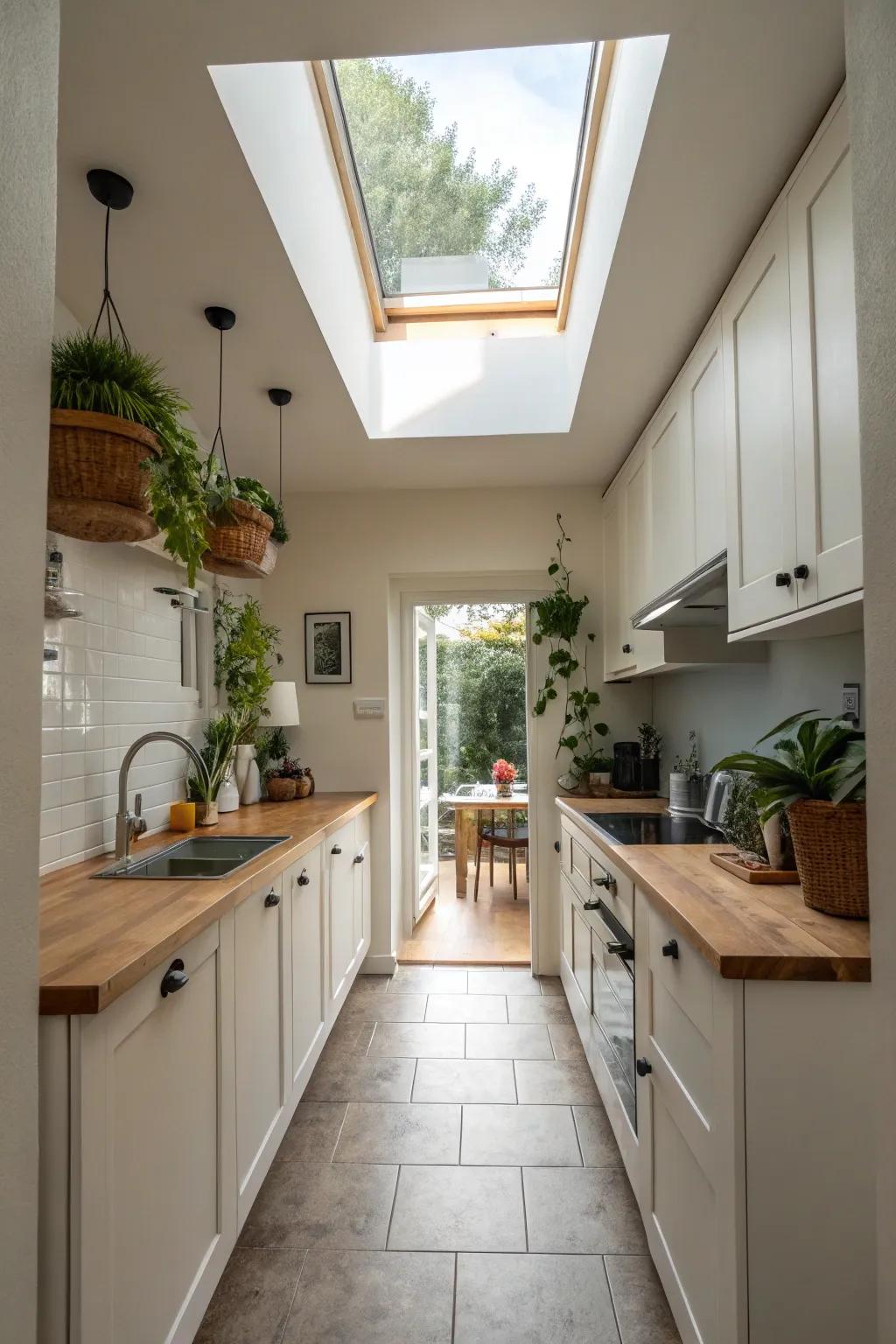 Skylights bring natural light and spaciousness.
